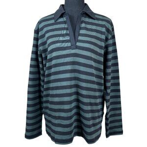 Bordado NWT Blue Teal Striped 100% Pima Cotton Made in Peru Top Size L